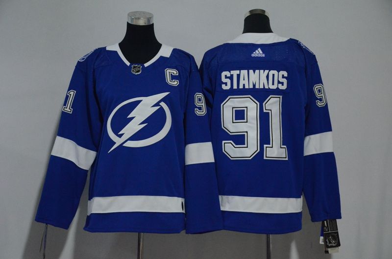 Women Tampa Bay Lightning 91 Stamkos Blue Hockey Stitched Adidas NHL Jerseys